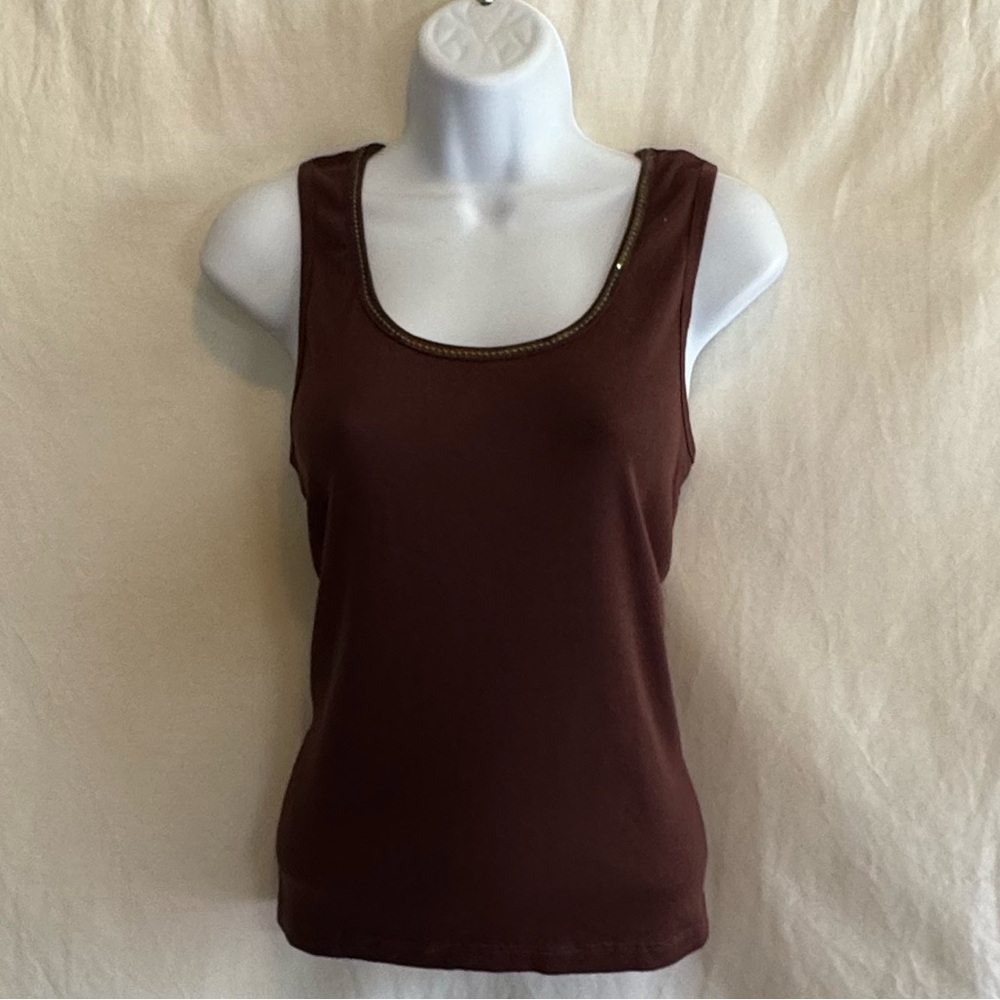 E-162 Cato Brown Sequin Trim Sleeveless Pullover Tank Top Size L